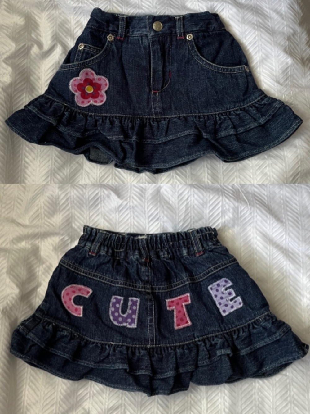 Baby Denim Skort Embroidered Patches Ruffles Jean Skirt 6 Months CUTE!!! New